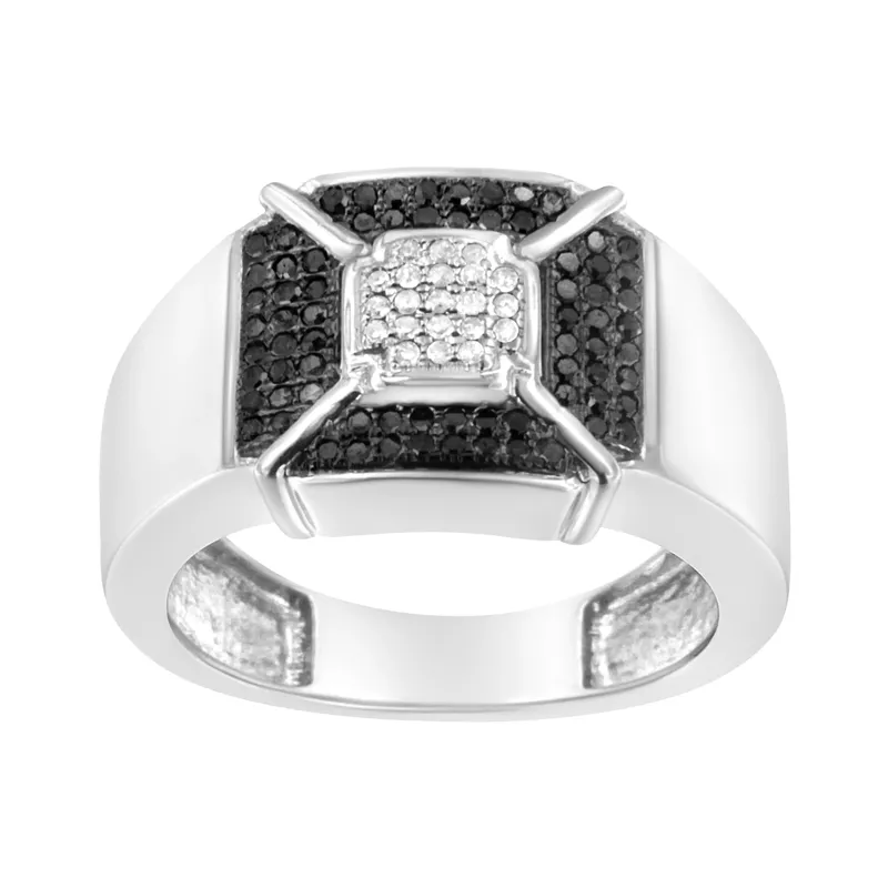 .925 Sterling Silver 3/8 Cttw Composite Enhanced Black and White Diamond Men's Band Ring (H-I, I2-I3) - Choice of size
