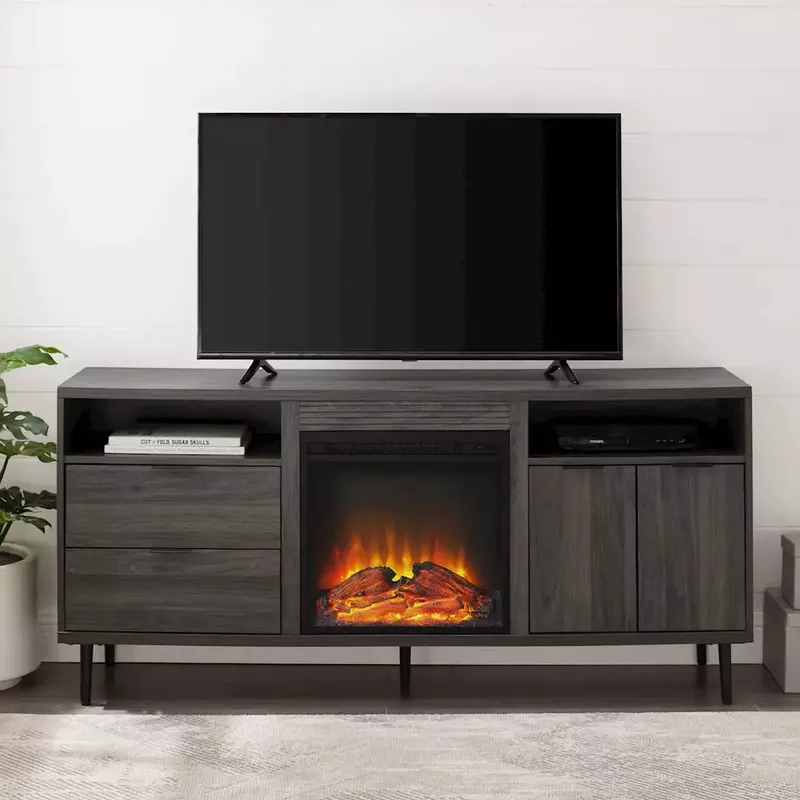 Walker Edison - Modern Two Drawer Fireplace TV Stand for Most TVs up to 65” - Slate Grey