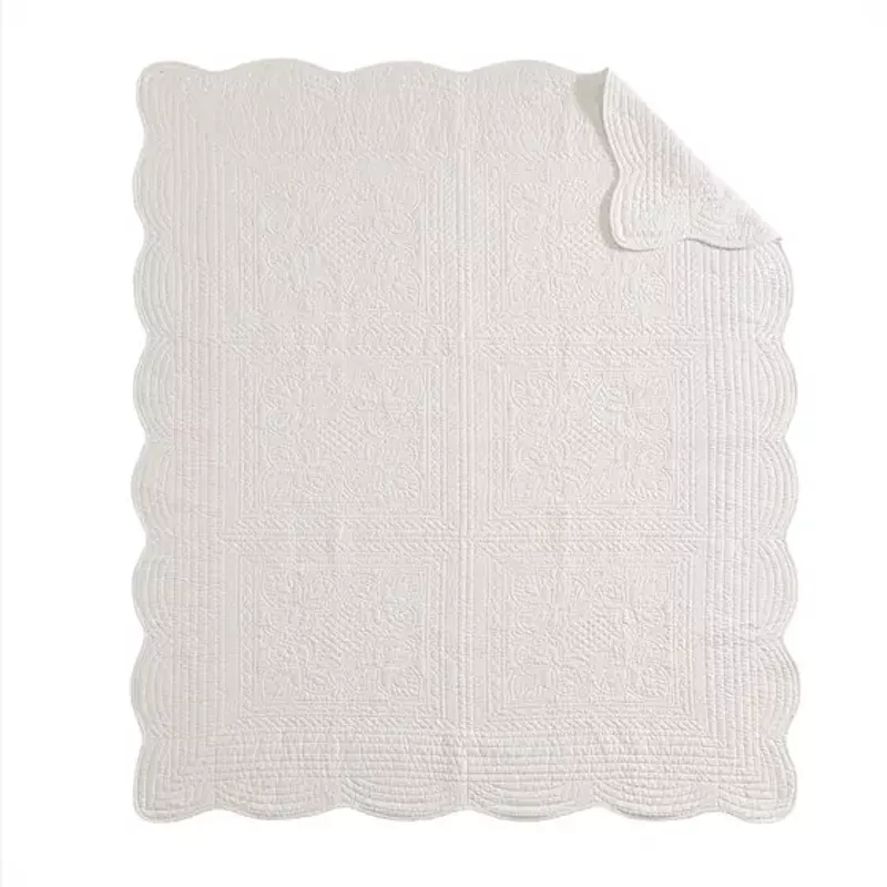 White Tuscany Oversized Quilted Throw with Scalloped Edges 60x72"