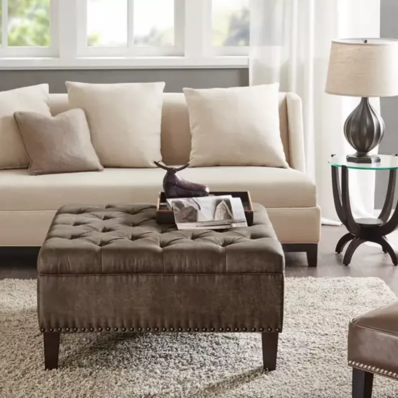 Brown Lindsey Tufted Square Cocktail Ottoman