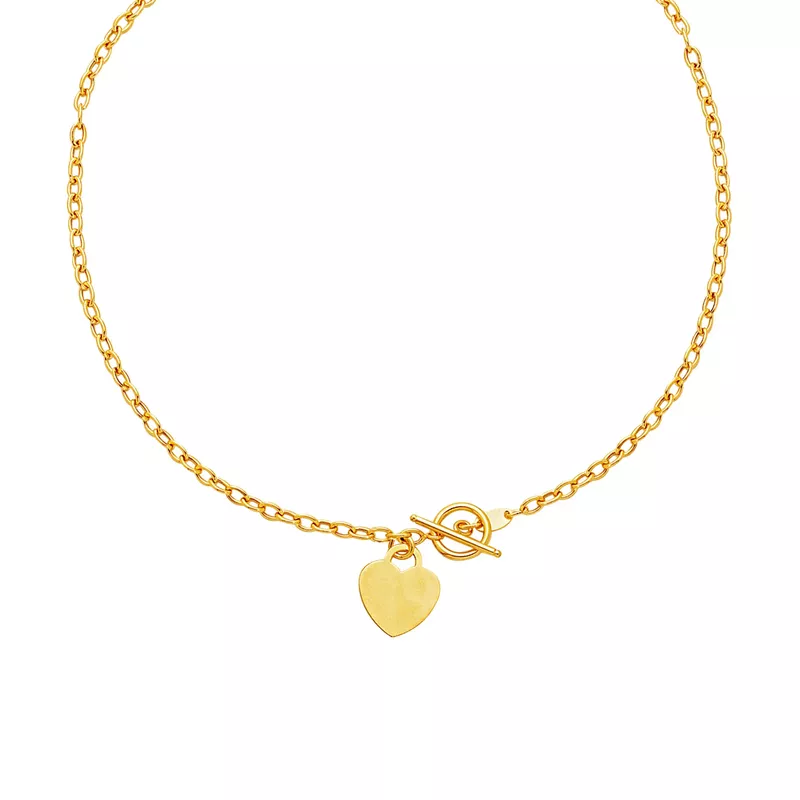 Toggle Necklace with Heart Charm in 14k Yellow Gold (17 Inch)