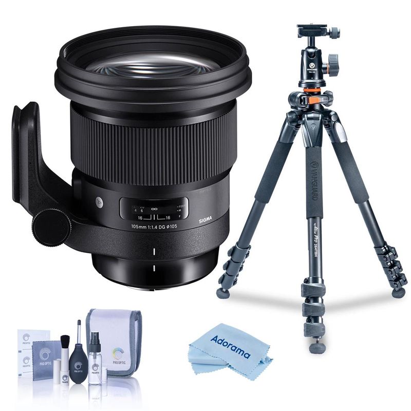 Sigma 105mm f/1.4 DG ART HSM Lens for Nikon DSLR Cameras Bundle with Vanguard Alta Pro 264AT Tripod and TBH-100 Head, Cleaning Kit