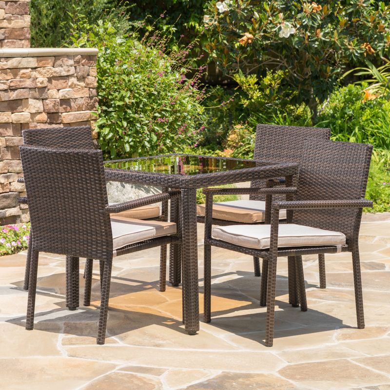 San Pico Outdoor 5-piece Wicker Square Dining Set with Cushions by Christopher Knight Home - Grey