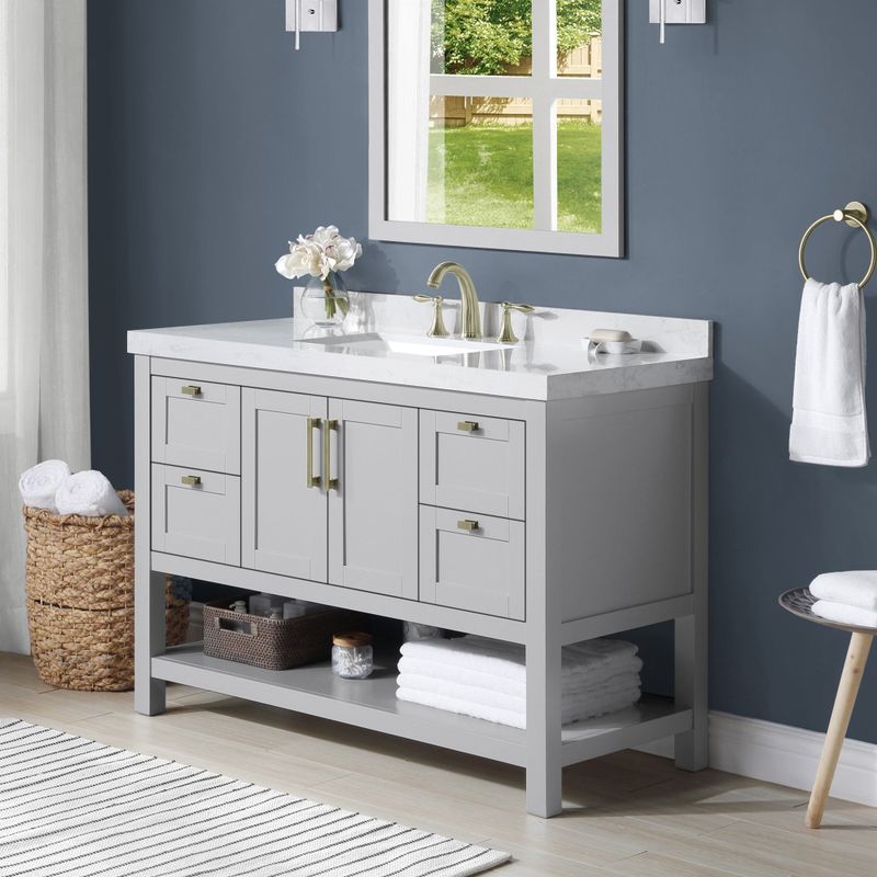 OVE Decors River 48 in. Single Sink Open Shelf Bathroom Vanity in Dove Grey - Painted - Grey - Single Vanities