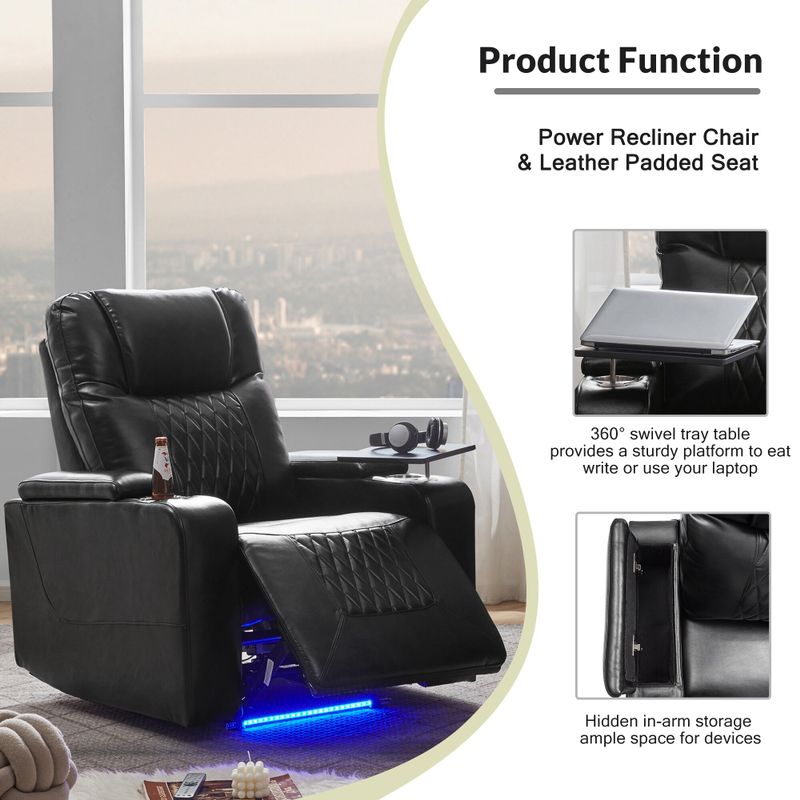 Nestfair Power Motion Recliner with 2 Cup Holders and 360° Swivel Tray Table - Brown