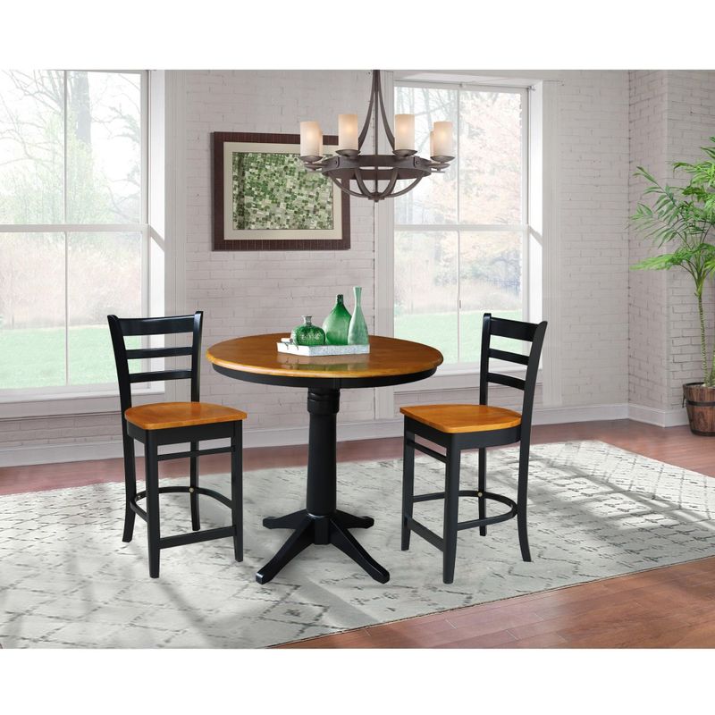 36" Round Top Pedestal Table with 2 Stools - Set of 3 - Cinnamon/Espresso