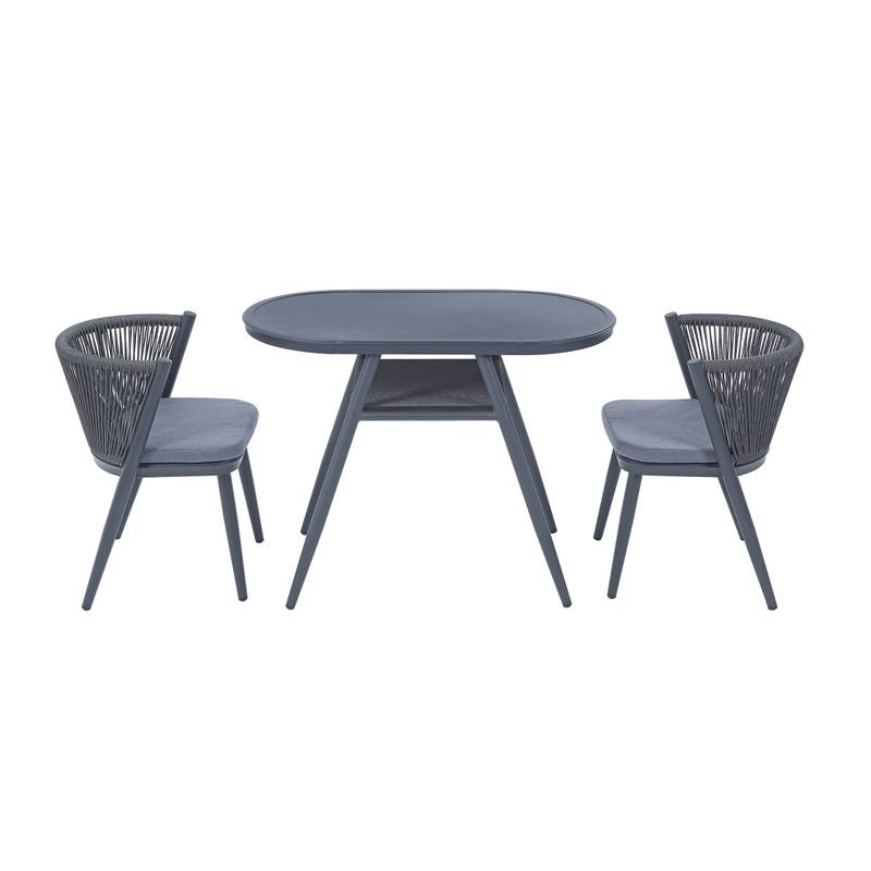 Furniture of America Delgado Compact 3-Piece Oval Patio Bistro Set - Grey