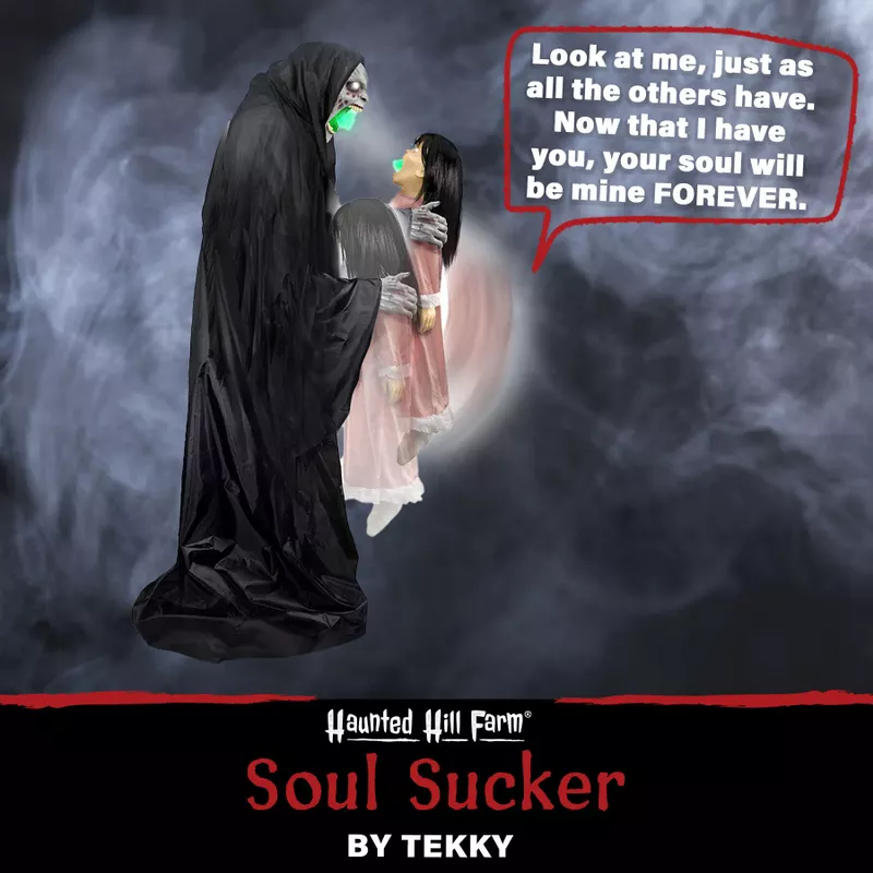 Soul Sucker Demon Reaper by Tekky, Premium Talking Halloween Animatronic, Plug-In or Battery