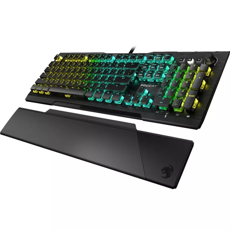 ROCCAT - Vulcan Pro Full-size PC Gaming Keyboard with Linear Optical Titan Switch, RGB Lighting, Aluminum Top Plate and Palm Rest - Black