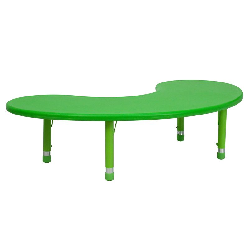 35"Wx65"L Half-Moon Plastic Adjustable Activity Table-School Table for 8 - Green
