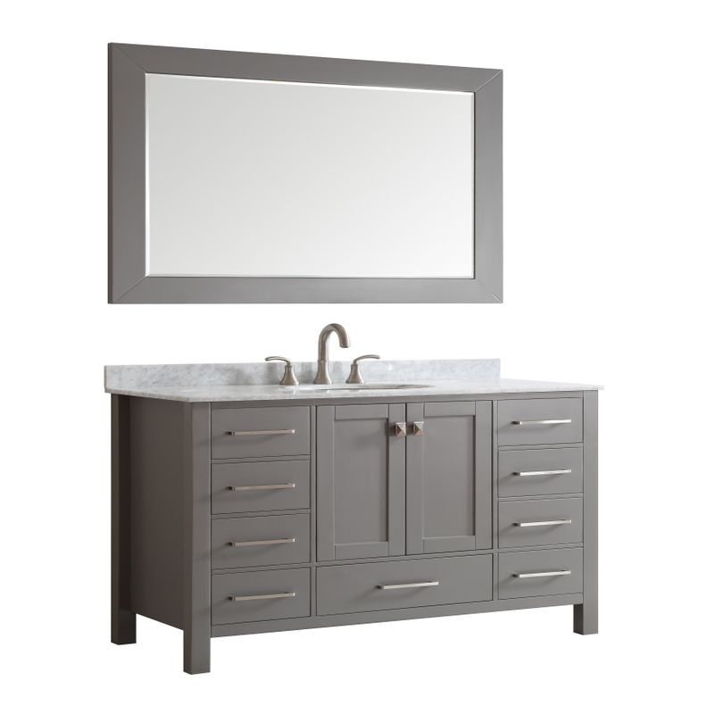 Eviva Aberdeen 60" Gray Transitional Double Sink Bathroom Vanity w/ White Carrara Top - Modern & Contemporary - Includes Hardware -...