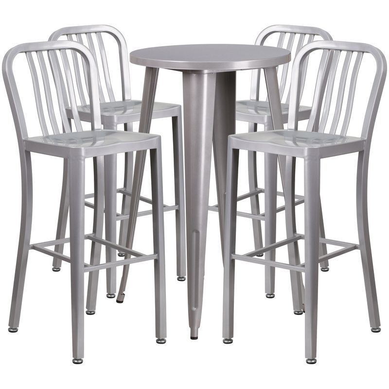 24'' Round Metal Indoor-Outdoor Bar Table Set with 4 Vertical Slat Back Stools - Yellow