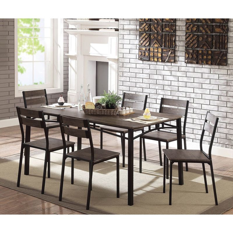 Furniture of America Patton 7-Piece Rustic Modern Farmhouse Dining Table Set - Antique Brown