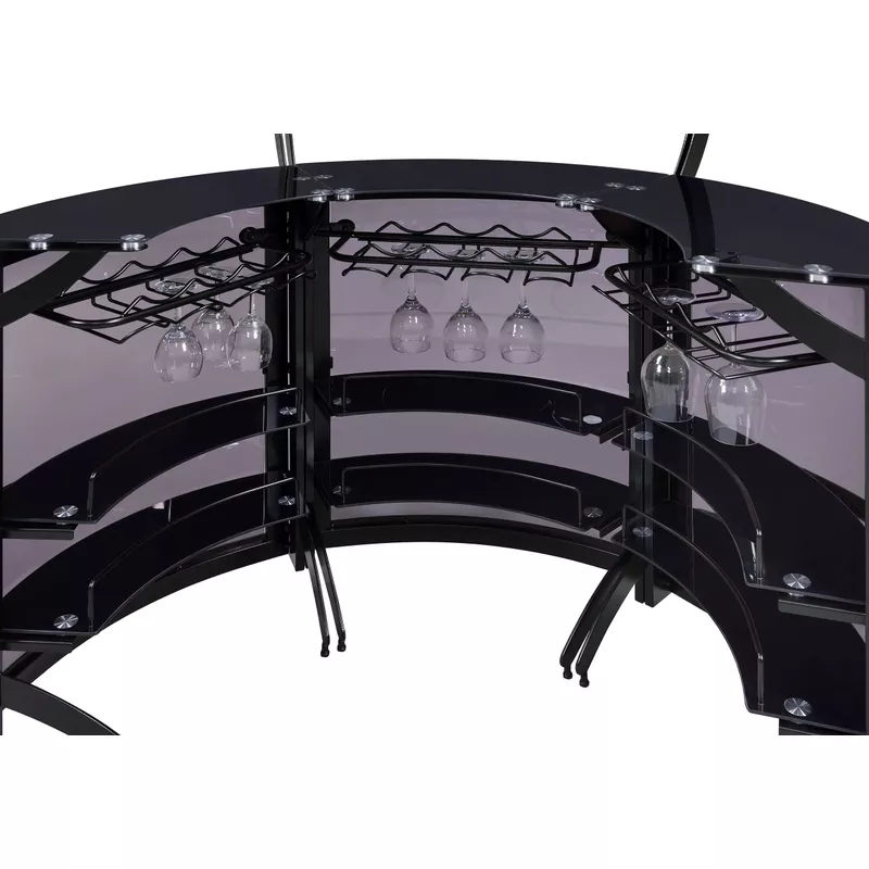 Dallas 2-shelf Curved Home Bar Smoke and Black Glass (Set of 3)