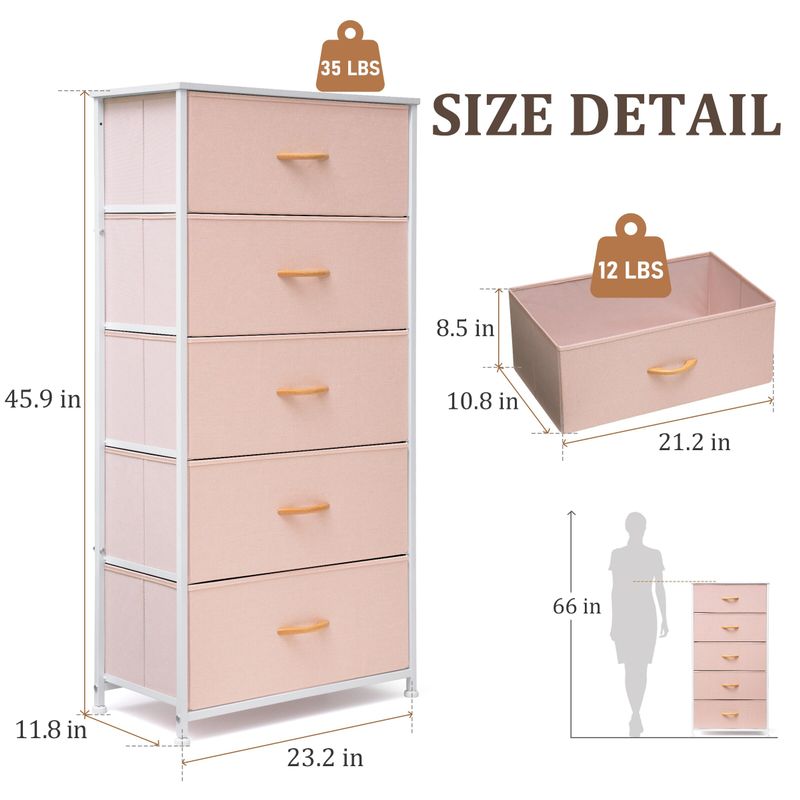 VredHom Vertical 5 Drawers Storage Tower - Beige - 5-drawer