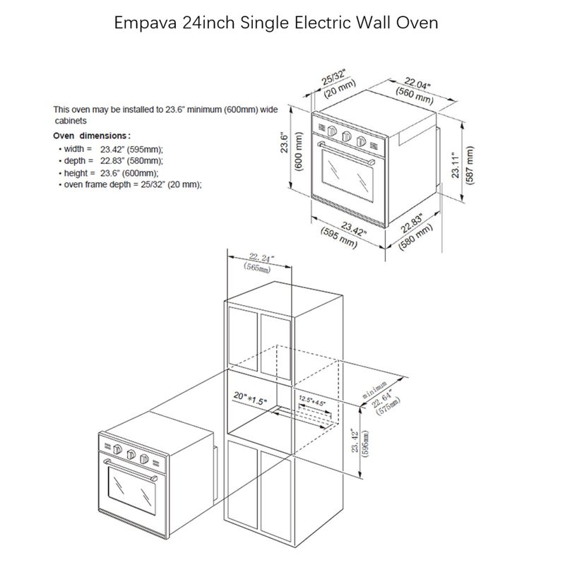Empava 24 in Electric Single Wall Oven - Convection Fan in Stainless Steel - 24" - Stainless Steel