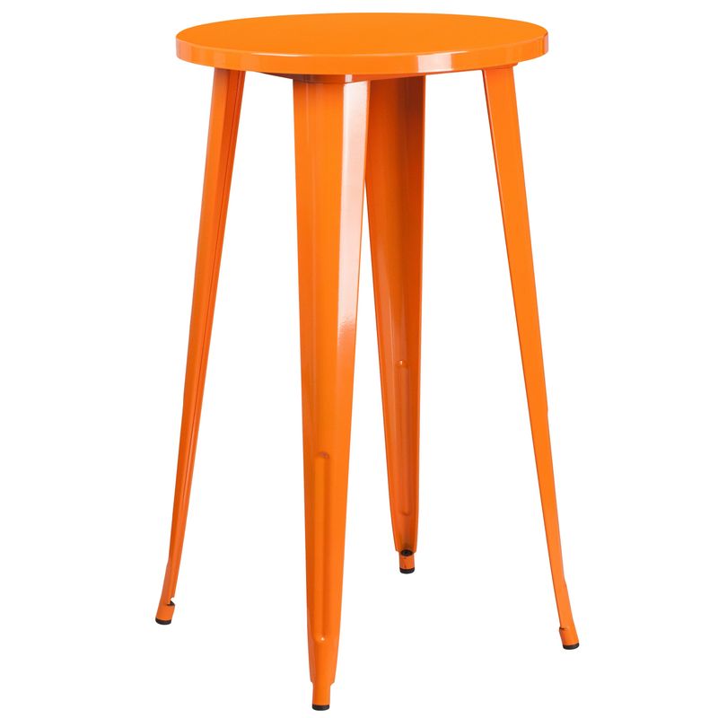 24'' Round Metal Indoor-Outdoor Bar Table Set with 2 Cafe Stools - 24"W x 24"D x 41"H - Orange