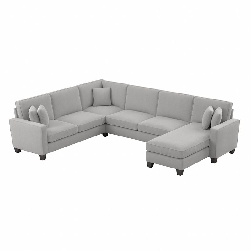 Stockton 128W U Shaped Couch with Reversible Chaise by Bush Furniture - Light Gray Microsuede Fabric