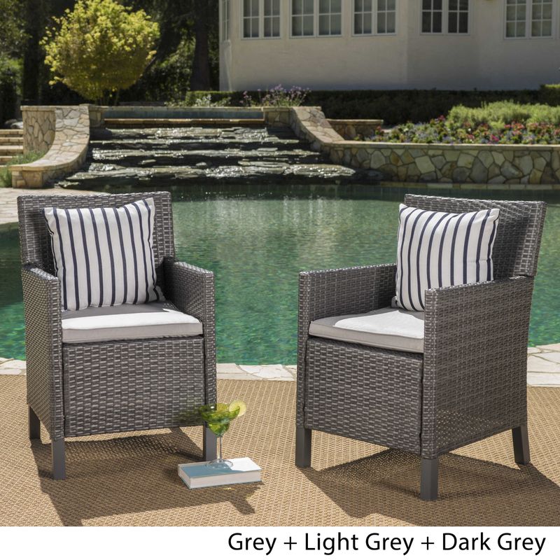 Cypress Outdoor Wicker Dining Chairs with Cushions (Set of 2)  by Christopher Knight Home - Multibrown + Light Brown