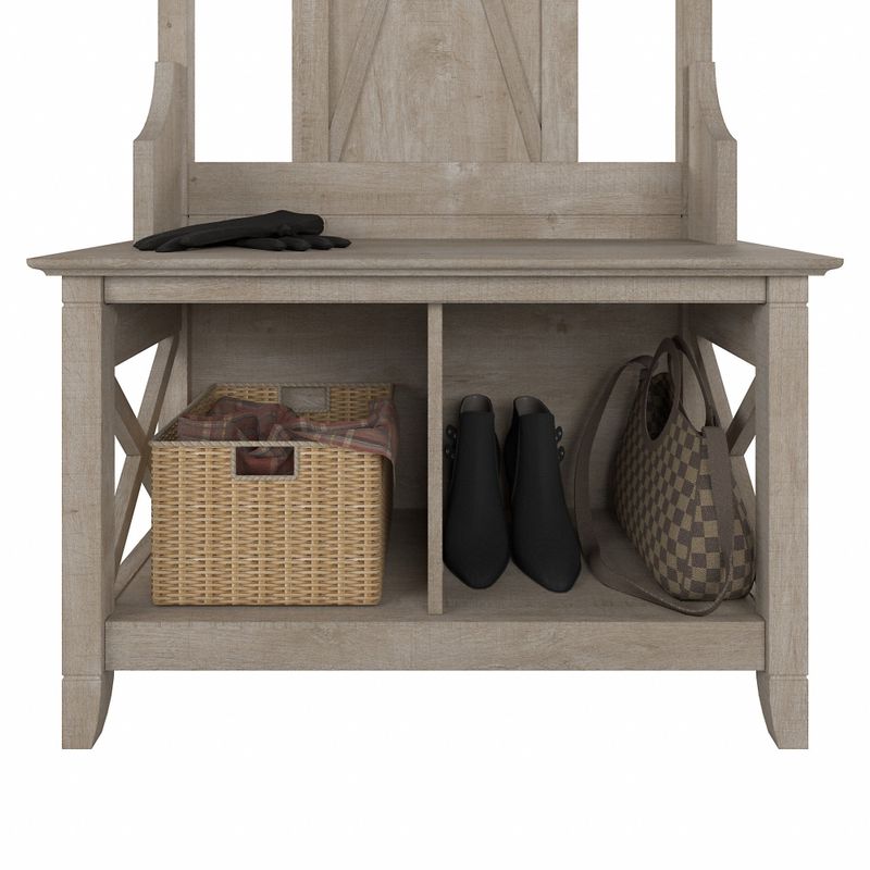 Key West Hall Tree with Shoe Storage Bench by Bush Furniture - Pure White Oak
