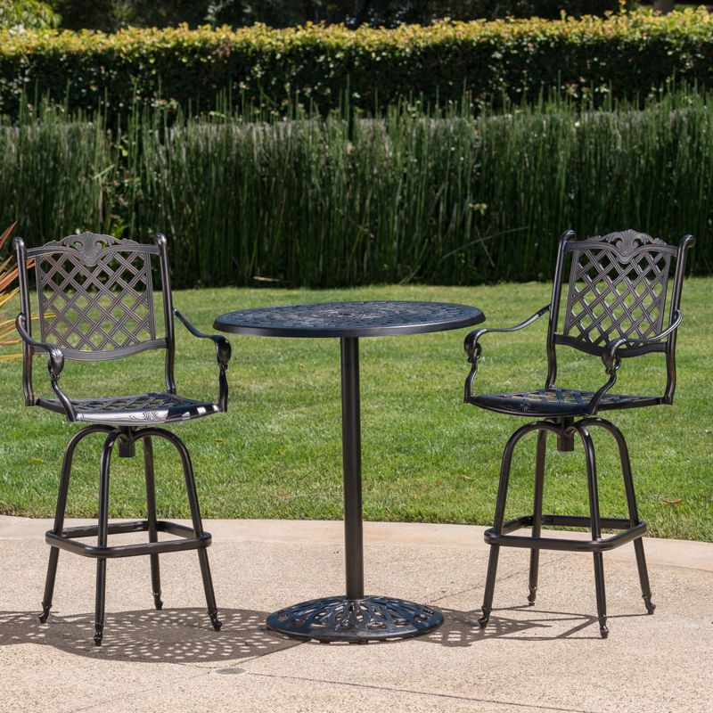 Arlana Outdoor 3-piece Aluminum Bar Set with Umbrella Hole by Christopher Knight Home - Shiny Copper