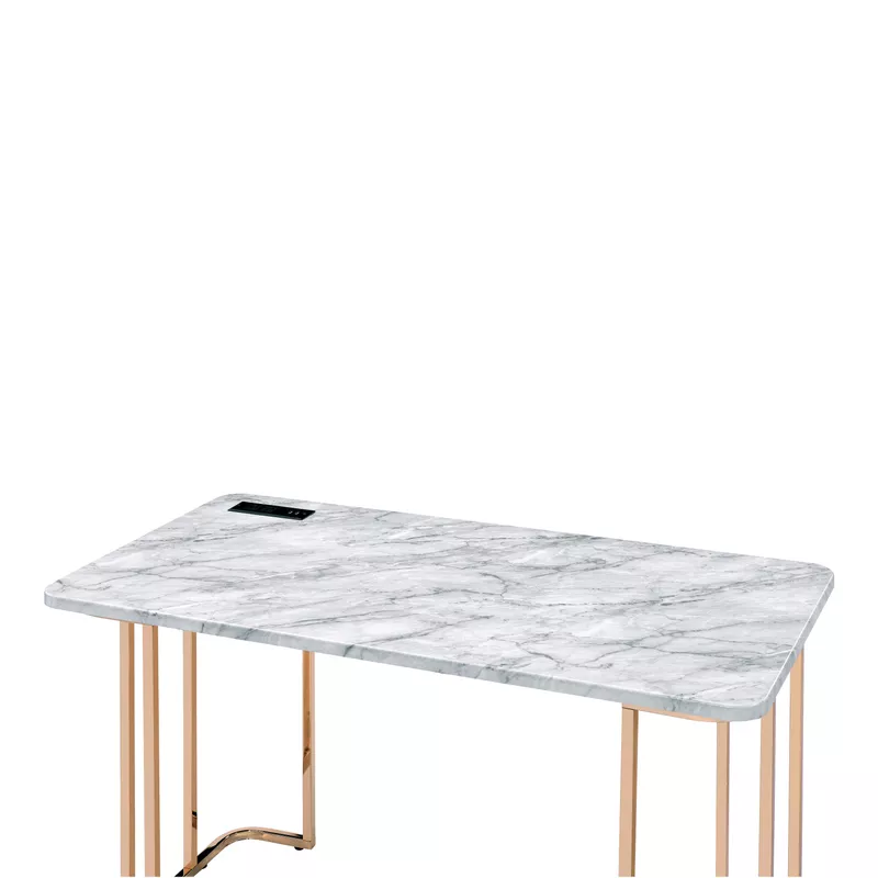 Contemporary Metal Writing Desk with USB in Gold/White
