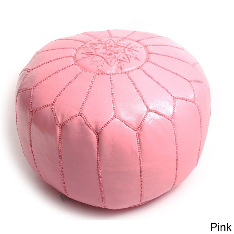 Handmade Moroccan Leather Pouf Authentic Ottoman (Morocco) - Pink Leather Pouf