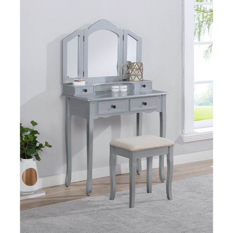 Copper Grove Ruscom Wooden Vanity Make Up Table/Stool Set - Silver