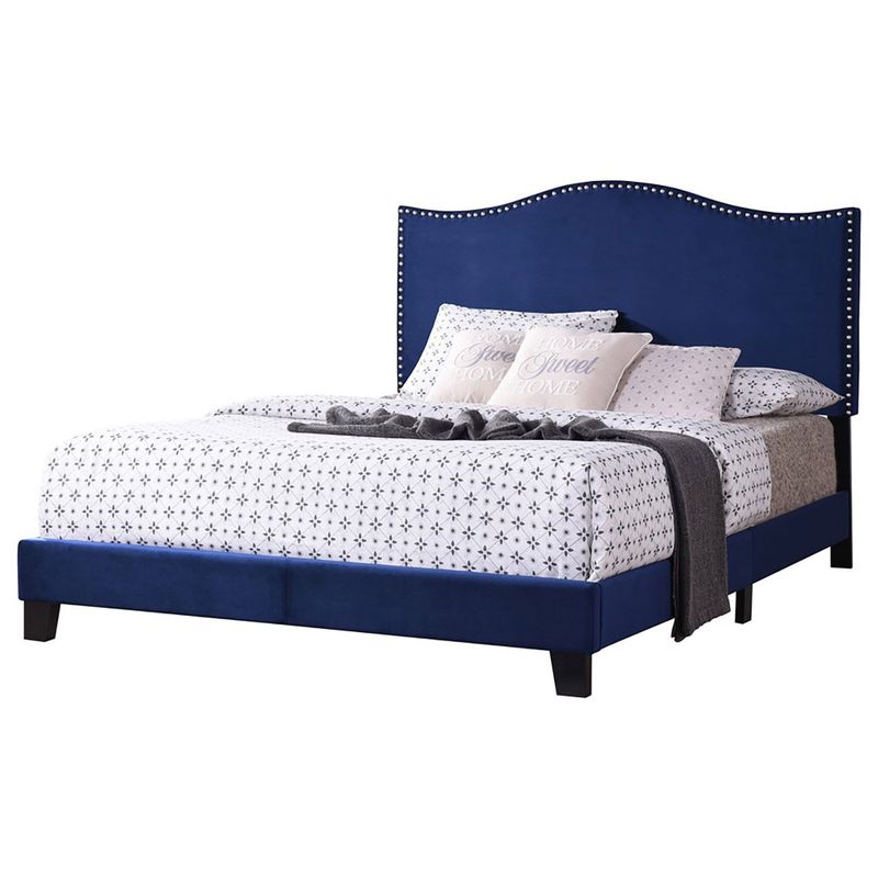 Blue Velvet Upholstered Bed- Queen - Queen