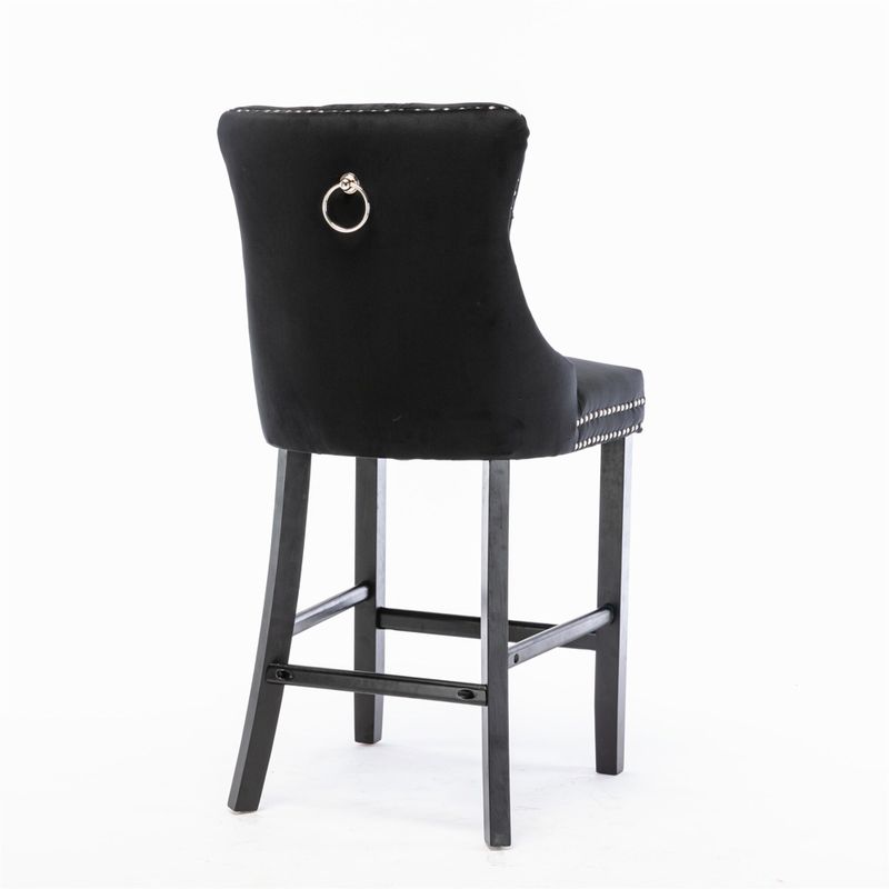 Upholstered High Stools with Wooden Legs(Set of 2 ) - Black