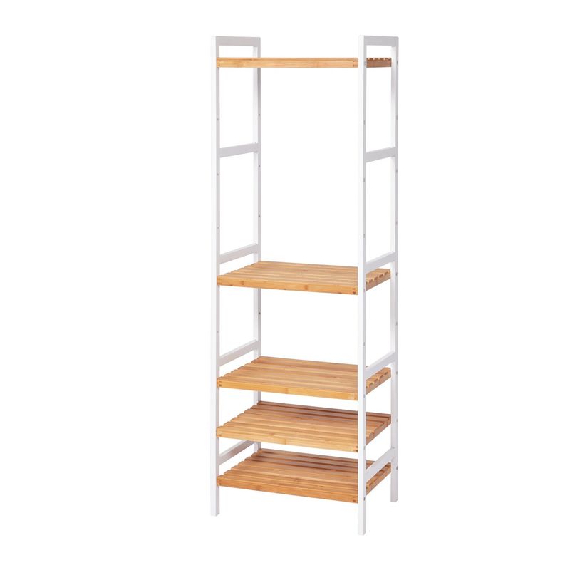 Porch & Den 4-tier/5-tier Bamboo Storage Shelf Adjustable Shelf Rack for Bathroom Living Room Kitchen Plant Stand, Natural&White - 5...