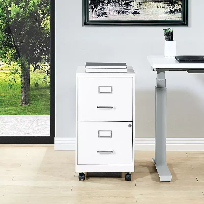 OSP Home Furnishings - 2 Drawer Mobile Locking Metal File Cabinet - White