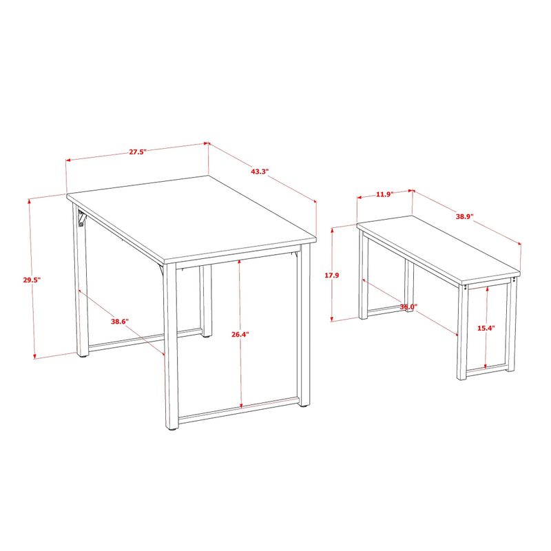 Parmer 3 Piece Kitchen Table Set - 1 Modern Dining Table and 2 Benches - Black Color and Brown Wood Laminate - PADSB01