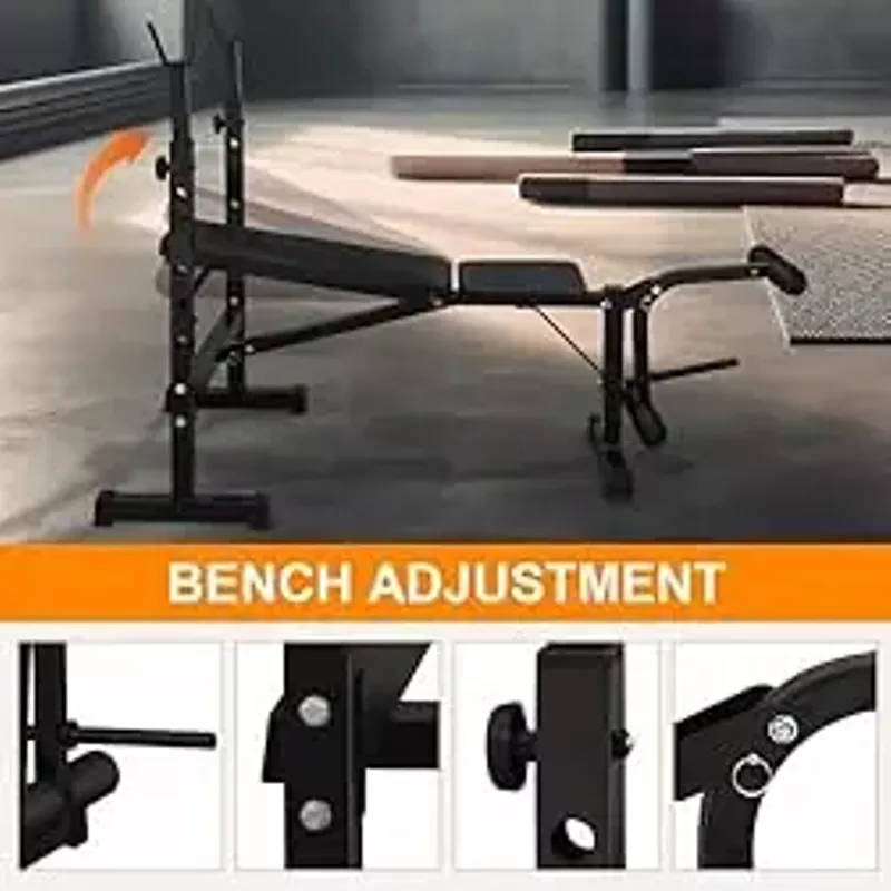 Olympic Weight Bench, Adjustable Weight Bench and Squat Rack, Bench Press Set With Leg Extension, Preacher Curl Pad, Workout Bench for Home Gym