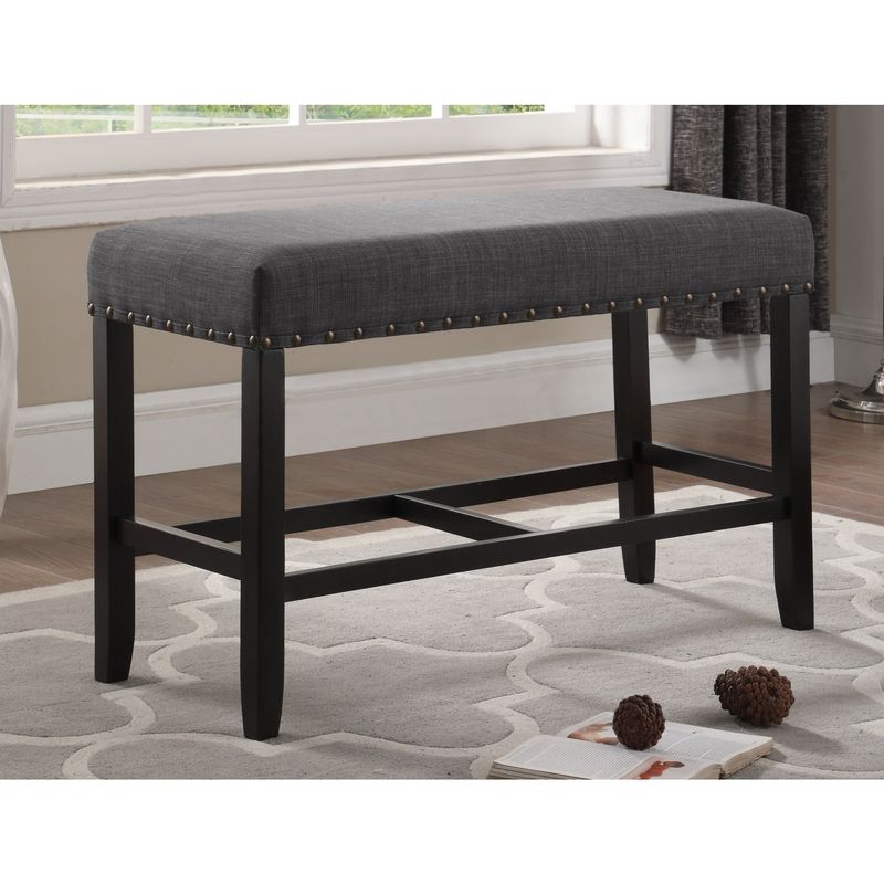Biony Blue Fabric Counter Height Dining Bench with Nailhead Trim - Grey