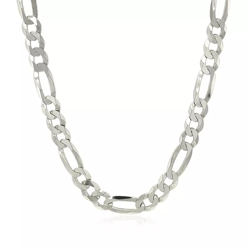 Rhodium Plated 5.5mm Sterling Silver Figaro Style Chain (18 Inch)