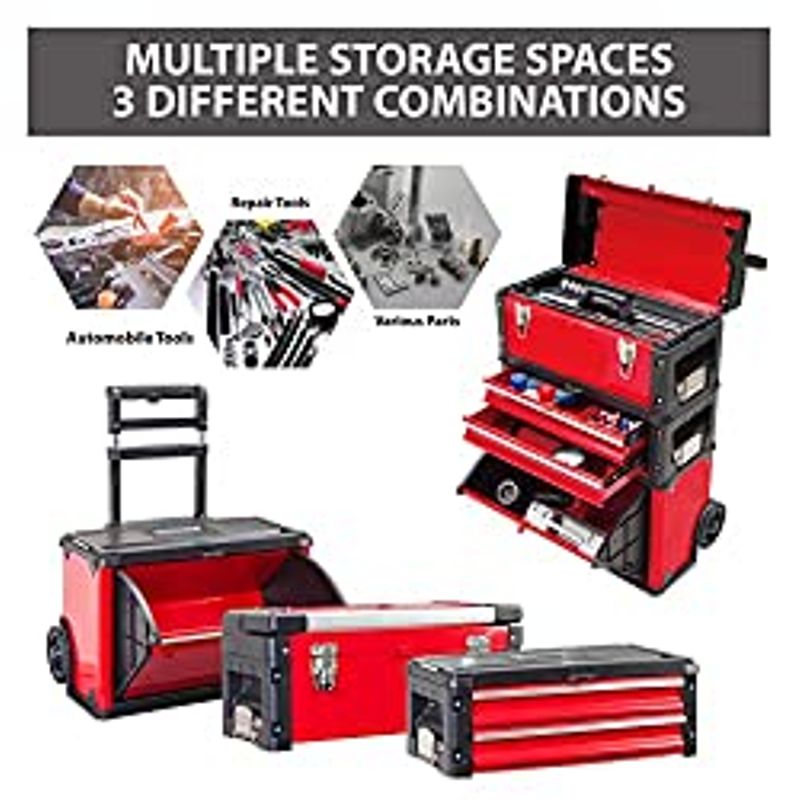 BIG RED ATRJF-C305ABDR Torin Stackable, Portable Metal Tool Box Organizer with Wheels and 2 Drawers, Rolling Upright Trolley Tool Chest...