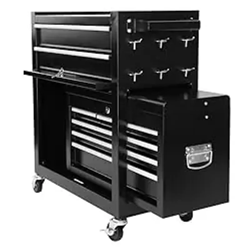 PULLAFUN Rolling Tool Chest, 8-Drawer Rolling Tool Storage Cabinet with Detachable Top Tool Box, Liner, Universal Lockable Wheels, Adjustable Shelf, Locking Mechanism,Tool Cart for Garage Workshop
