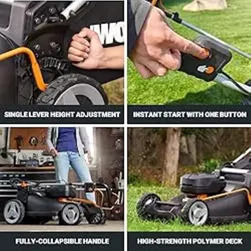 Worx Nitro 40V 21" Push Lawn Mower w/Aerodeck & IntelliCut, Brushless Battery Lawn Mower Up to 1/2 Acre, Cordless Lawn Mower w/ 7-Position Height Adjustment WG752 - Batteries & Charger Included