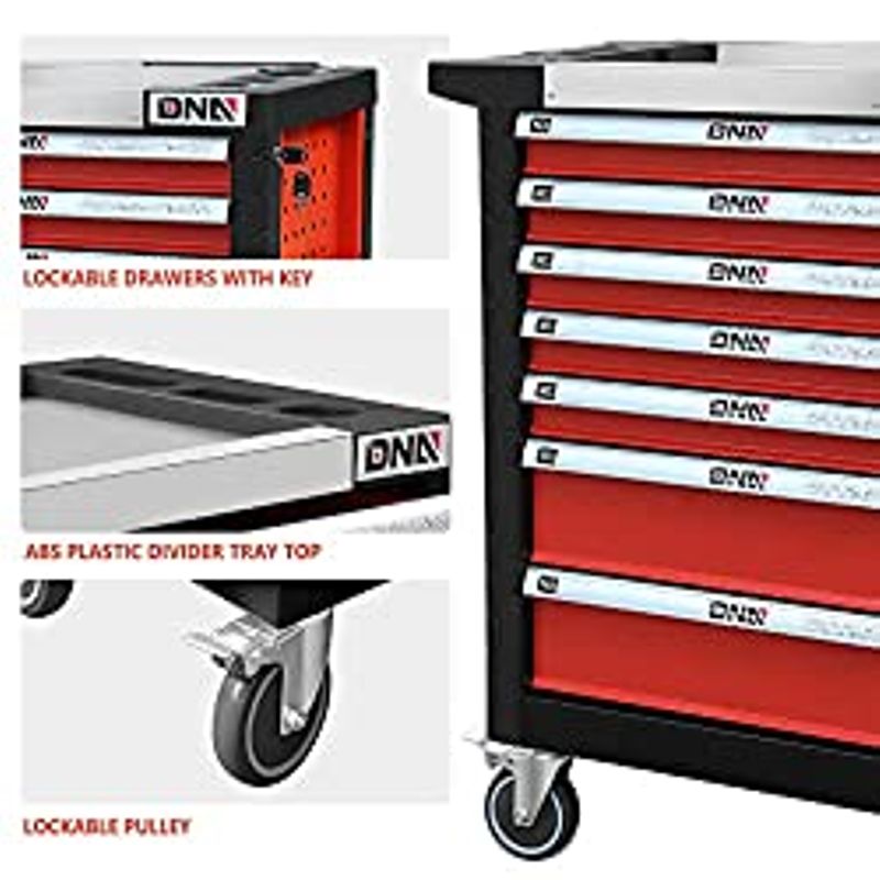 New Package DNA MOTORING 39" H X 30" W X 18" D Heavy Duty Lockable Slide Tool 7-Drawers Chest Rolling Tool Cart Cabinet with Keys...
