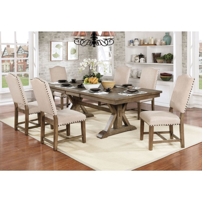 Furniture of America Dice Rustic Oak 90-inch Solid Wood Dining Table - Light Oak - Light Oak