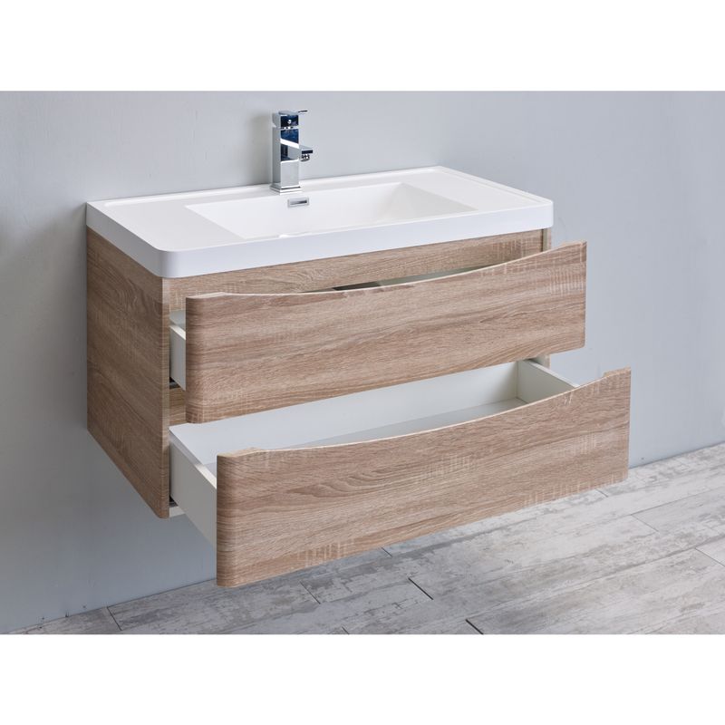 Eviva Smile 36-Inch White Oak Modern Bathroom Vanity Set with Integrated White Acrylic Sink - white oak