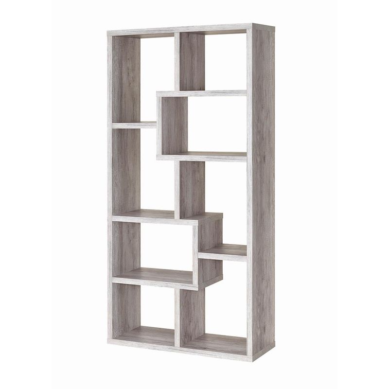 10-shelf Geometric Bookcase Grey Driftwood
