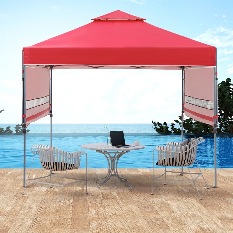 Ainfox 10 x 10FT 2-Tier Gazebo Canopy Tent  Pop-Up Canopy with Adjustable Dual Half Awnings - Red