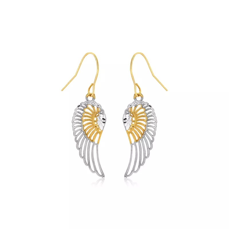 Two Tone Wing Drop Earrings in 10K Gold