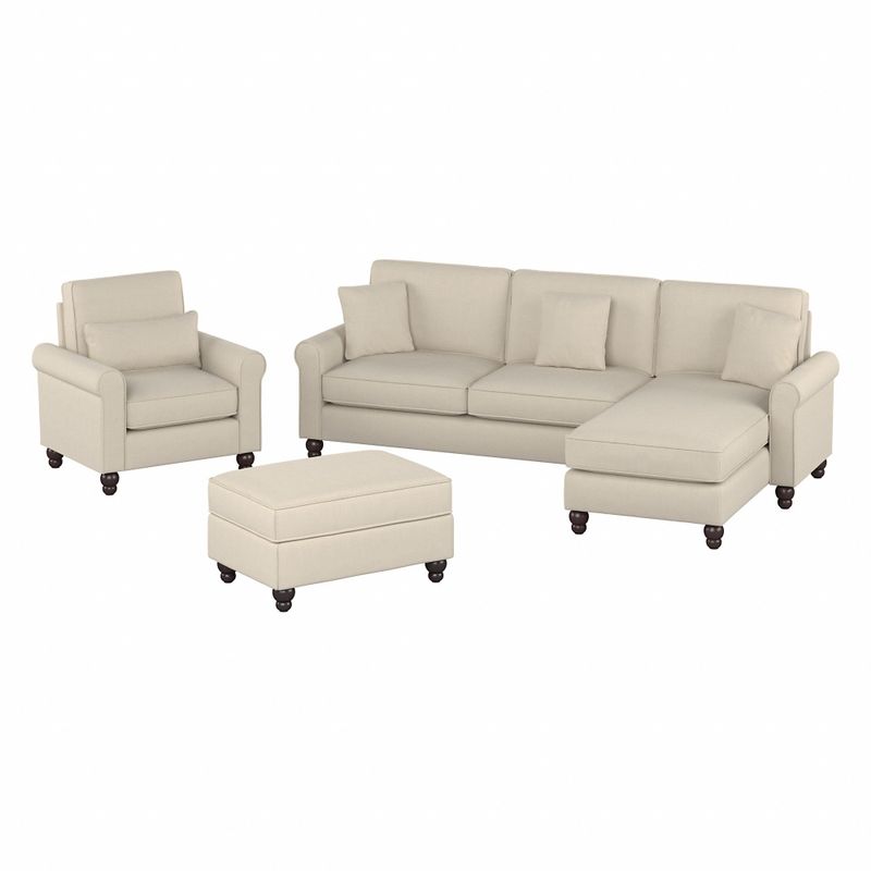 Hudson 102W Sectional Couch and Living Room Set by Bush Furniture - Cream Herringbone