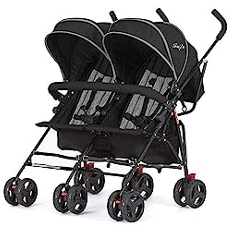 Dream On Me Volgo Twin Umbrella Stroller in Black, Lightweight Double Stroller for Infant & Toddler, Compact Easy Fold, Large Storage...