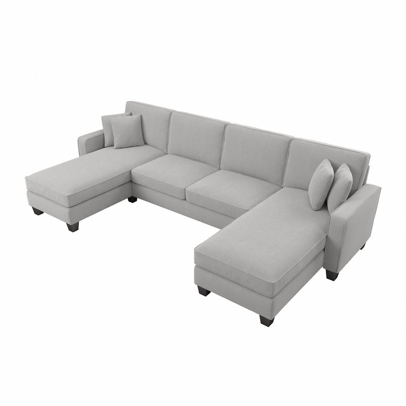 Stockton 131W Sectional Couch with Double Chaise by Bush Furniture - Tan Microsuede Fabric