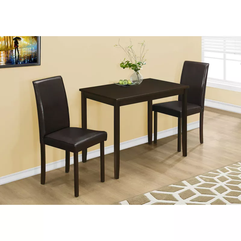 Dining Table Set/ 3pcs Set/ Small/ 39" Rectangular/ Kitchen/ Wood/ Pu Leather Look/ Brown/ Contemporary/ Modern