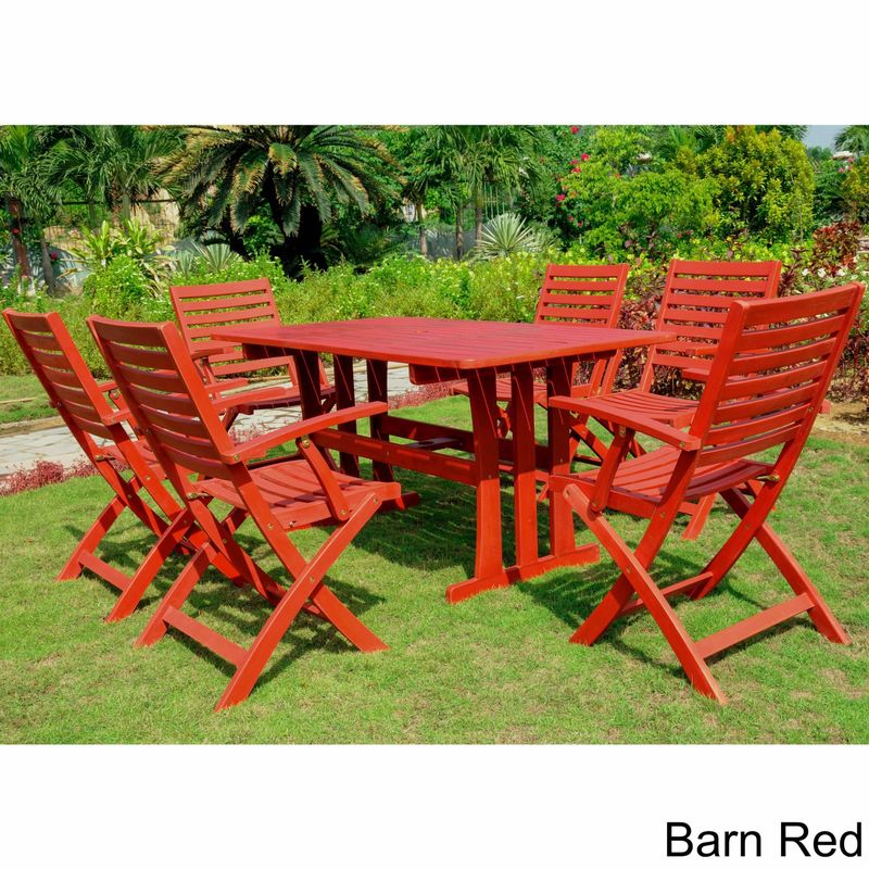 International Caravan Sciacca Stained Acacia Hardwood Outdoor 7-piece Dining Set - Baby Blue